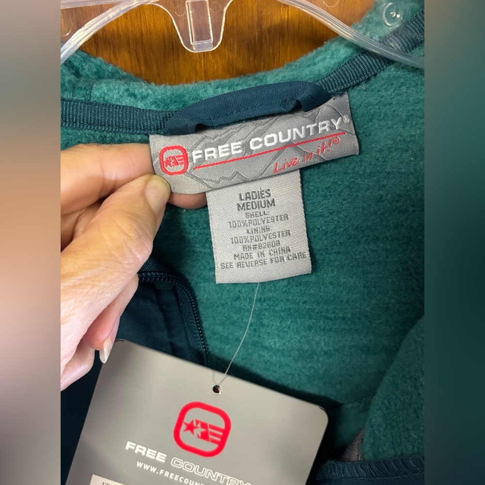 NWT Free Country Women’s Fleece Hoodie Jacket Green-Teal Size Medium - Picture 5 of 9